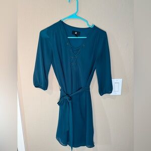 Iz Byer Teal Lace-Up Midi Dress